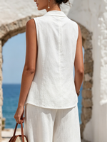 Minimalist Elegant Sleeveless Cotton-linen Top With Cowl Neck