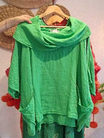 Women's Solid-color Cowl Neck 3/4 Sleeve Casual Loose Cotton-linen Top
