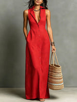 Women's Solid Color Chic Art Casual Stylish Button Long Dress