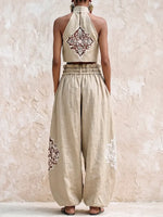 Vintage Khaki Linen Halter & Voluminous Trousers