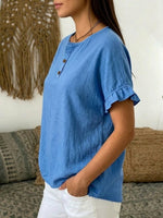Minimalist Linen-cotton Short-sleeve Henley Top