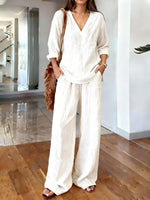 Women's Solid Color Art Comfortable Casual Top And Pants Cotton Two-piece Set