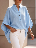 Minimalist Elegant Henley-neck Batwing-sleeve Knit Top
