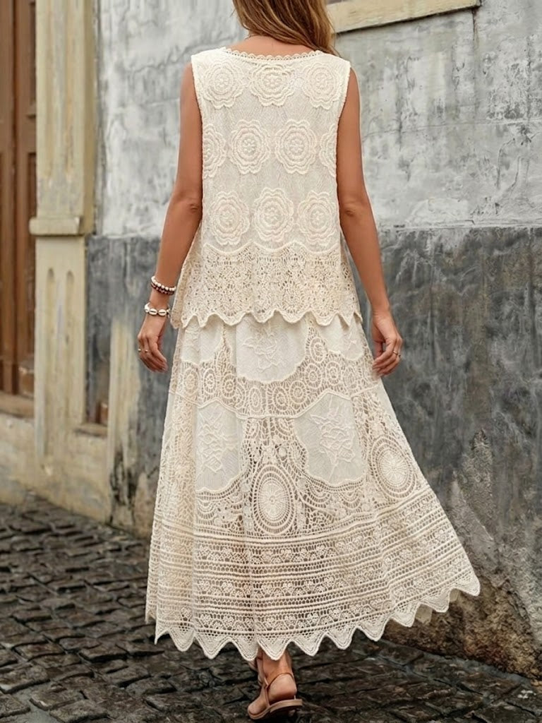 Bohemian Embroidered Cotton Midi Skirt
