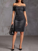 Women's Off-shoulder Short-sleeve Loose-fit Casual Denim Dress