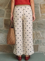Women's High-waisted Polka-dot Print Cotton-linen Wide-leg Pants (loose Fit)