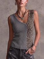 Edgy Thin Knitted Asymmetrical Leopard Tank Top