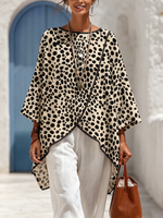 Resort-style Polka-dot Print Cotton-linen Shirt With Contrast Trim