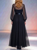 French-style Sophisticated Black Fitted Mesh Two-piece Dress