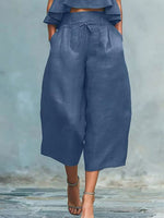 Women's Casual Stylish Ruffled Loose Sleeveless Top And Pants Linen Two-piece Set