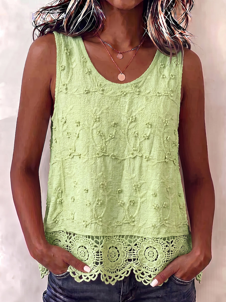 Boho Embroidered Lace-trim Tank Top