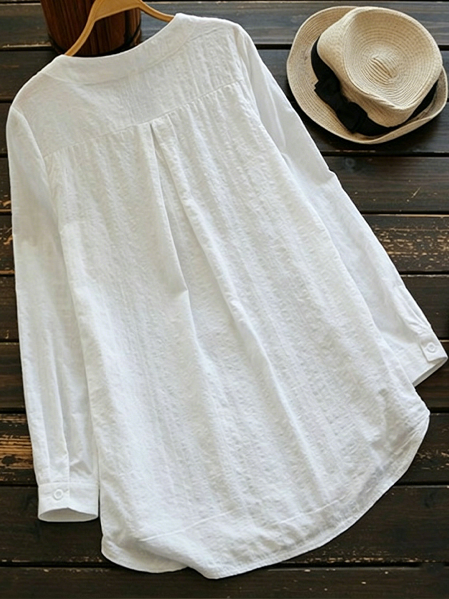 Loose-fit Long-sleeve Cotton Shirt With Lace Embroidery
