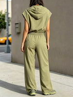 Women's Casual Loose Zip Hooded Sleeveless Pockets Jumpsuit