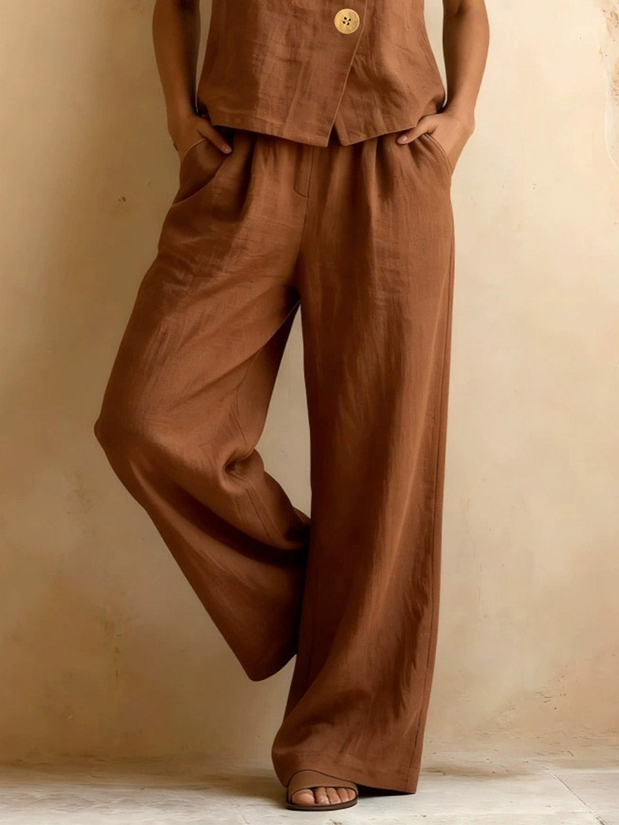 Women's Solid Color Art Casual Vest Top And Pants Two-piece Set