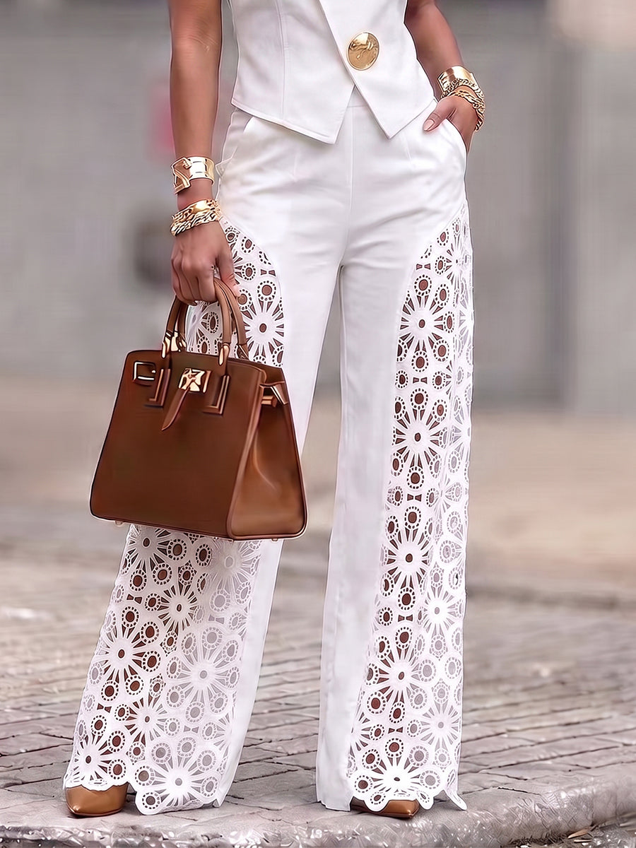 High-waisted Lace Cutout Pants – Effortless High Fashion