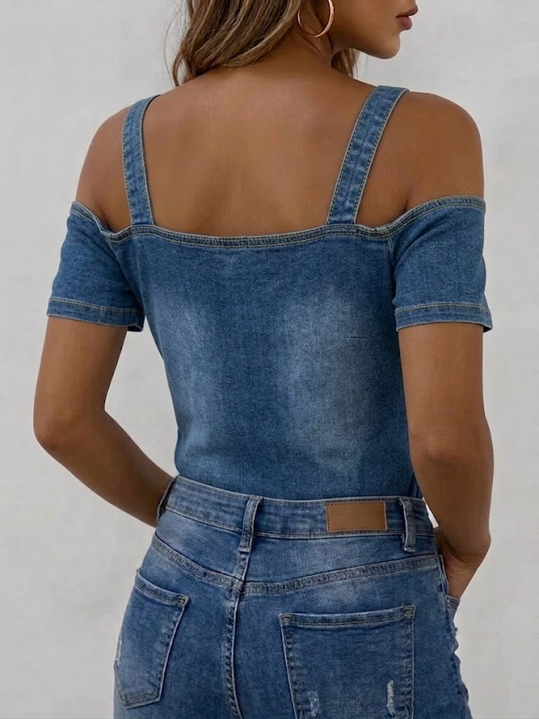 Casual Zip-up Denim Top