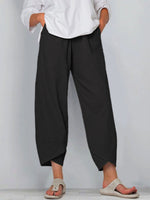 Women's Solid Color Stylish Loose-fit Casual Cropped Cotton And Linen Pants