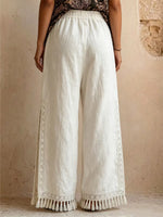 Women's Tassel Side Slit Loose-fit Casual Cotton And Linen Vacation Bohemian-style Wide-leg Pants