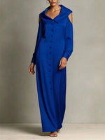 Refined Satin Portrait-Collar Maxi Dress