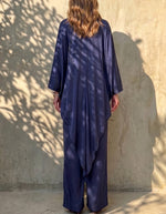 Women's Satin Two-piece Set, Featuring An Asymmetrical Shawl-sleeved Long Top And Wide-leg Trousers.