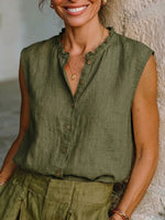 Women's Vintage Cotton-linen Sleeveless Blouse – Casual, Loose, Slimming Top With Lace Collar