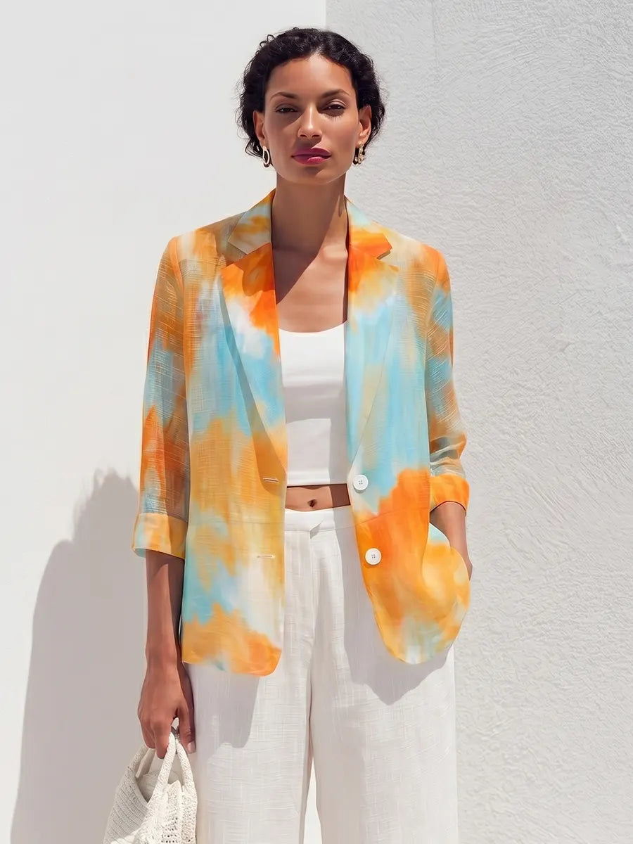 Vibrant Breathable Watercolor Wash Blazer