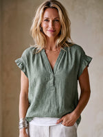 Relaxed Ruffle-sleeve Cotton-linen Shirt