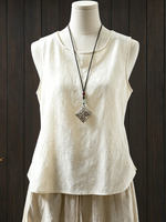 Cotton And Linen Jacquard Sleeveless Loose Slimming Artistic Casual Vest Pure Cotton Top