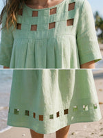 Womens Square Cutout Cotton Linen Two Piece Skirt Set
