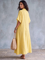 Cozy V-neck Breathable Cotton-linen Dress