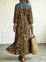 Women's Leopard Pattern Art Print Casual Stylish Lapel Maxi Dress