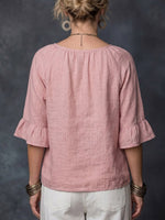 Women's Solid Color Round Neck 3/4 Sleeve Casual Loose Cotton Linen Top