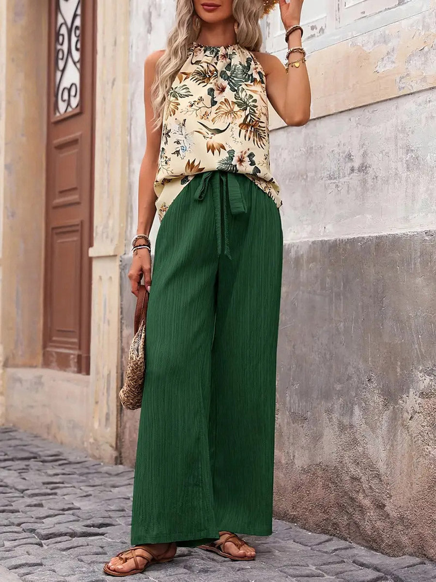 Women's Casual Stylish Floral Loose Sleeveless Top And Pants Two-piece Set