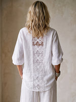 Elegant Cotton-linen Shirt With Lace Back Panel