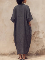Vintage Abstract Print Draped Linen Maxi Kaftan