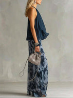 Women's Casual Stylish Sleeveless Top And Print Pants Two-piece Set