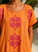 Women's Orange Ethnic Print Maxi Dress