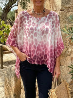 Women's Pink Leopard Ombre Batwing Top