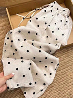 Women's High-waisted Polka-dot Print Cotton-linen Wide-leg Pants (loose Fit)