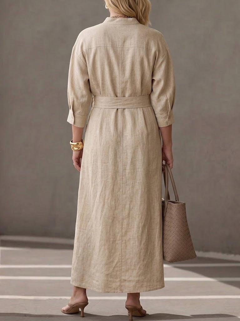 Casual Linen-cotton Midi Shirt Dress