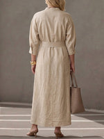 Casual Linen-cotton Midi Shirt Dress