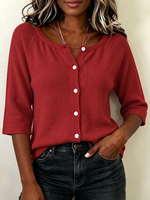 Classic Cozy Minimalist Three-quarter Sleeve Knit Top