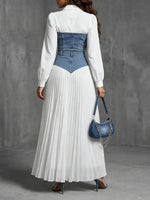 Modern Denim Corset & Flowing Pleated Skirt Set