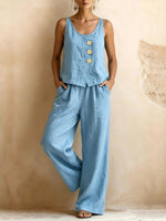 Women's Solid Color Art Casual Vest Top And Pants Two-piece Set