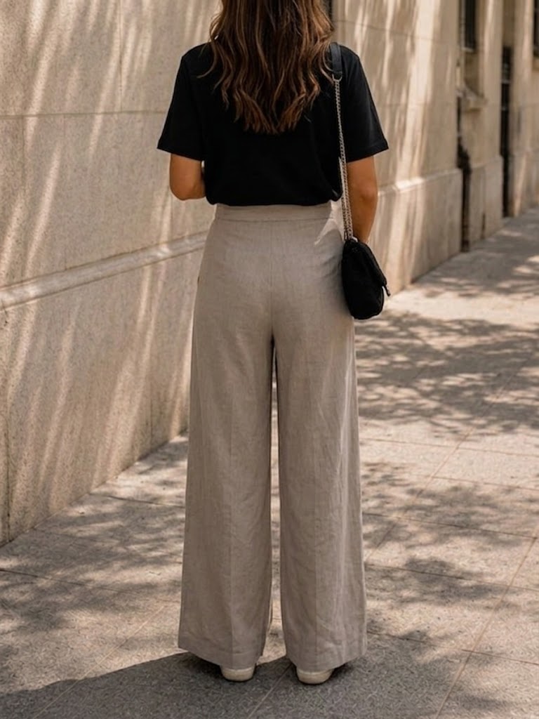 Casual Cotton-linen Trousers With Waist Tie