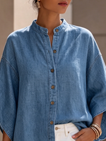 Artfully Tailored Lightweight Denim Batwing-sleeve Shirt