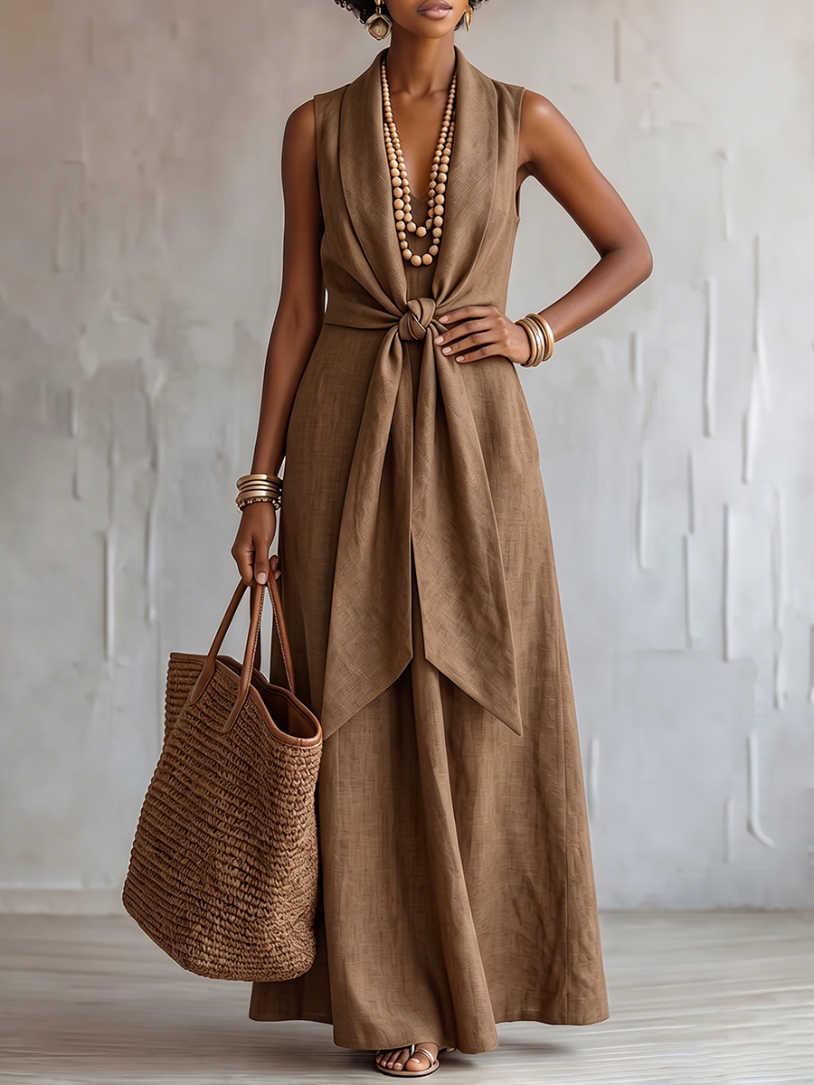 Minimalist Elegant Lace-up Cotton-linen Dress