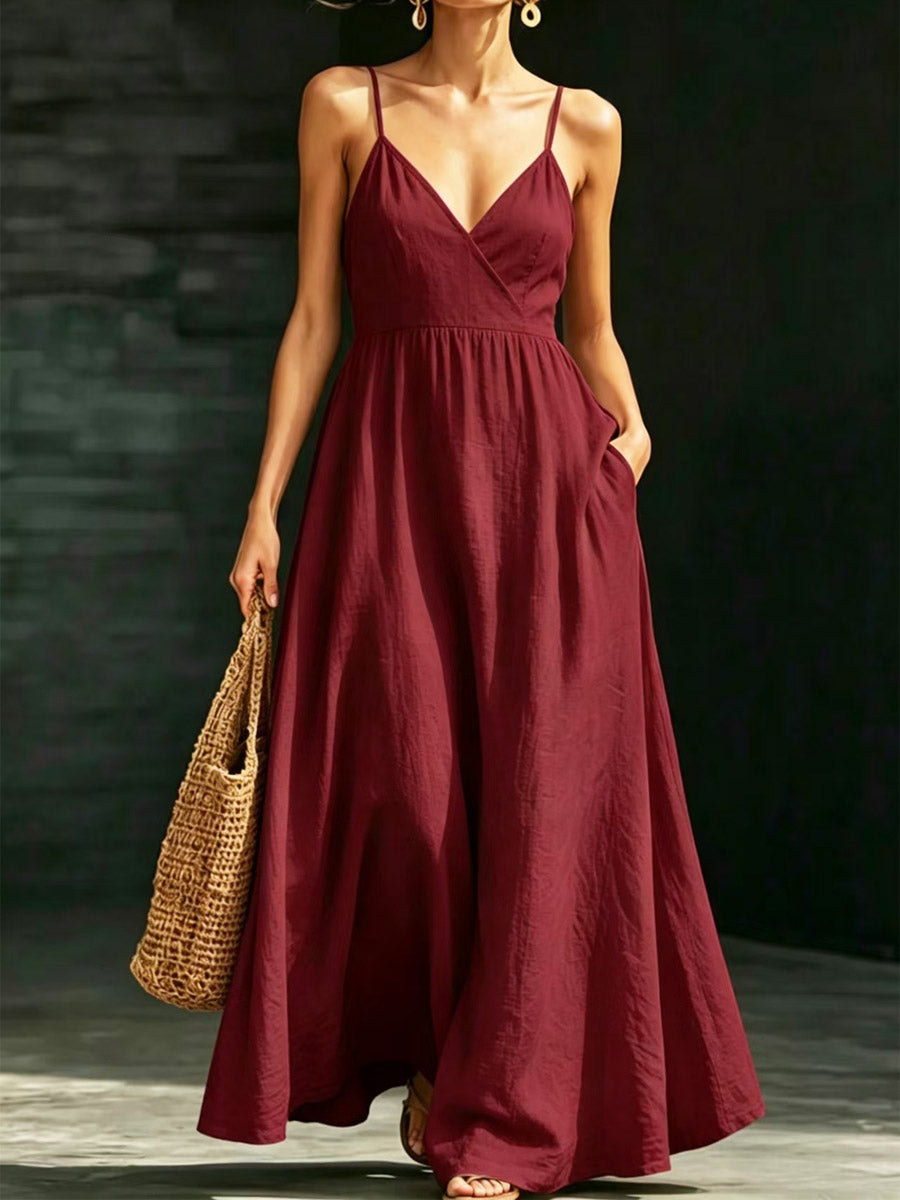 Women's Casual Elegant Stylish Loose V-neck Sleeveless Vacation Long Dress