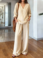 Women's Solid Color Art Comfortable Casual Top And Pants Cotton Two-piece Set