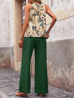 Women's Casual Stylish Floral Loose Sleeveless Top And Pants Two-piece Set